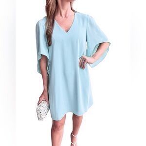 Anna Cate Meredith Dress In Illusion Blue Womens Sz S V Neck Flutter Sleeves